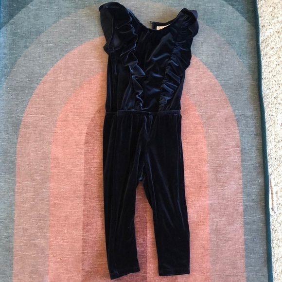 Cat & Jack Royal Blue Velor Ruffled Jumpsuit - Picture 2 of 8